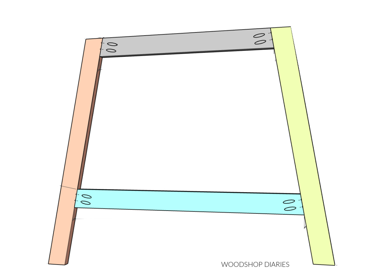 Diagram of side frame of potting bench cart