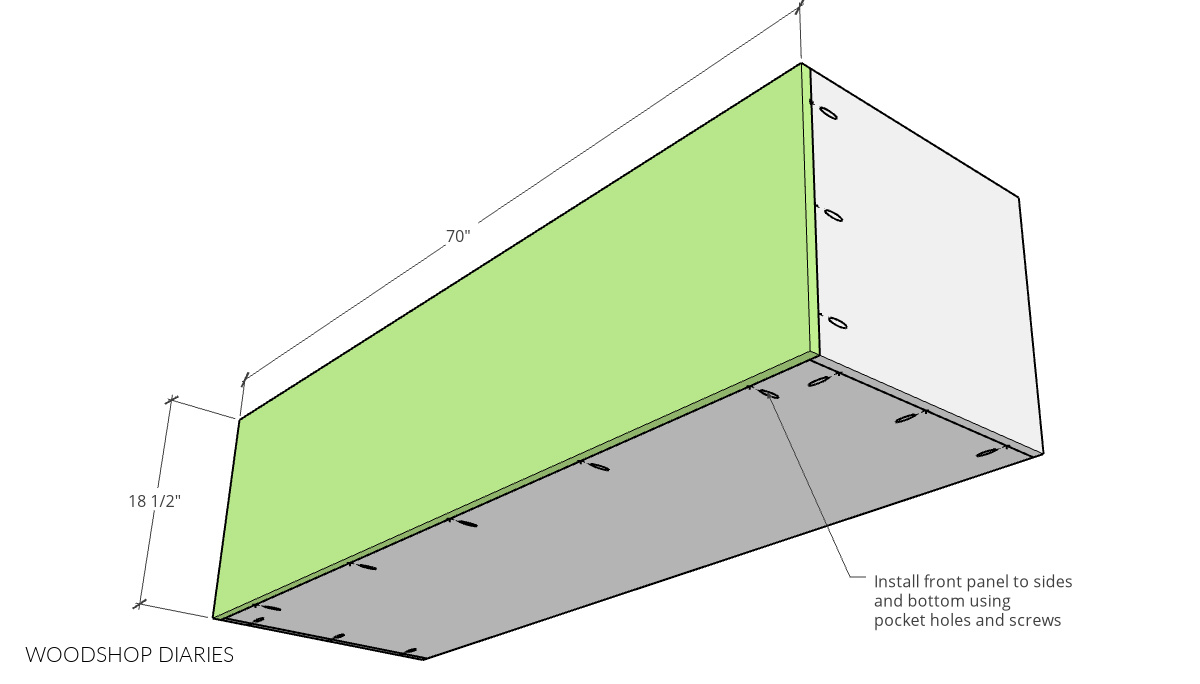 Diagram showing how to attach front panel of bench box