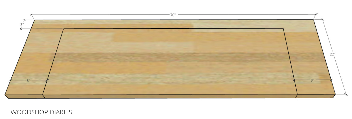 Diagram showing the cut outs for the bench top flip section