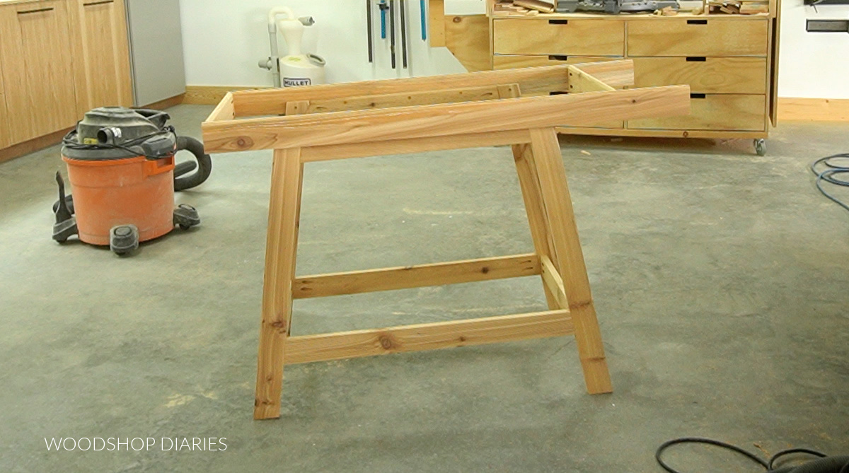 Main frame of mobile potting bench assembled on workshop floor