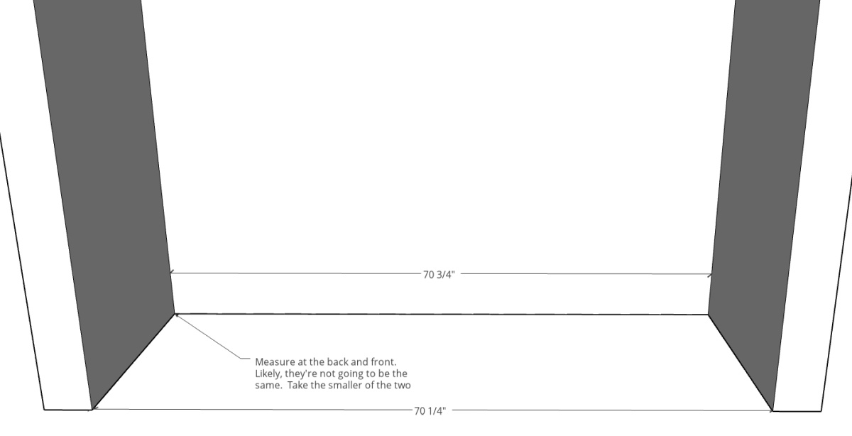 Diagram showing where to measure for built in bench inside nook