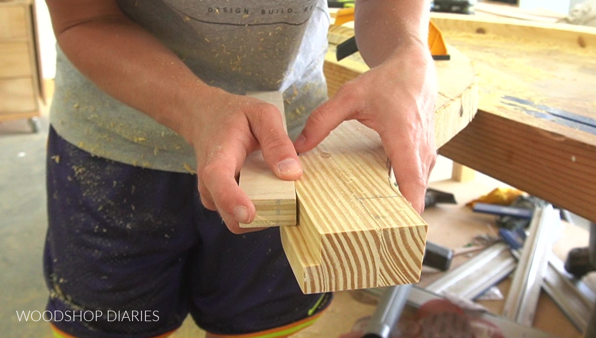 Close up of rabbet cut in head board arch