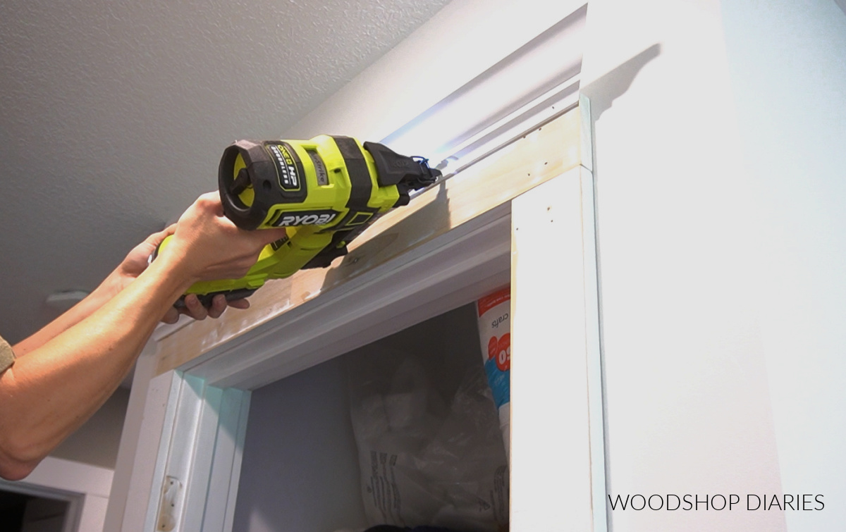Shara Woodshop Diaries installing new door trim on hallway doors