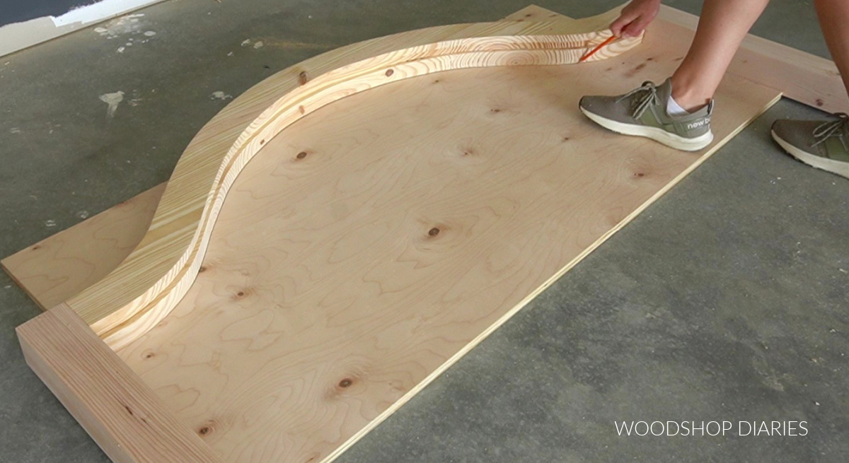 Shara Woodshop Diaries tracing arched panel for head board