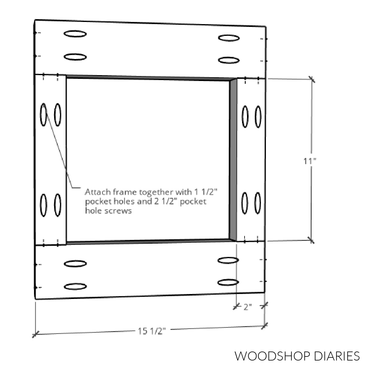 Assembly diagram of side frame of tree skirt box