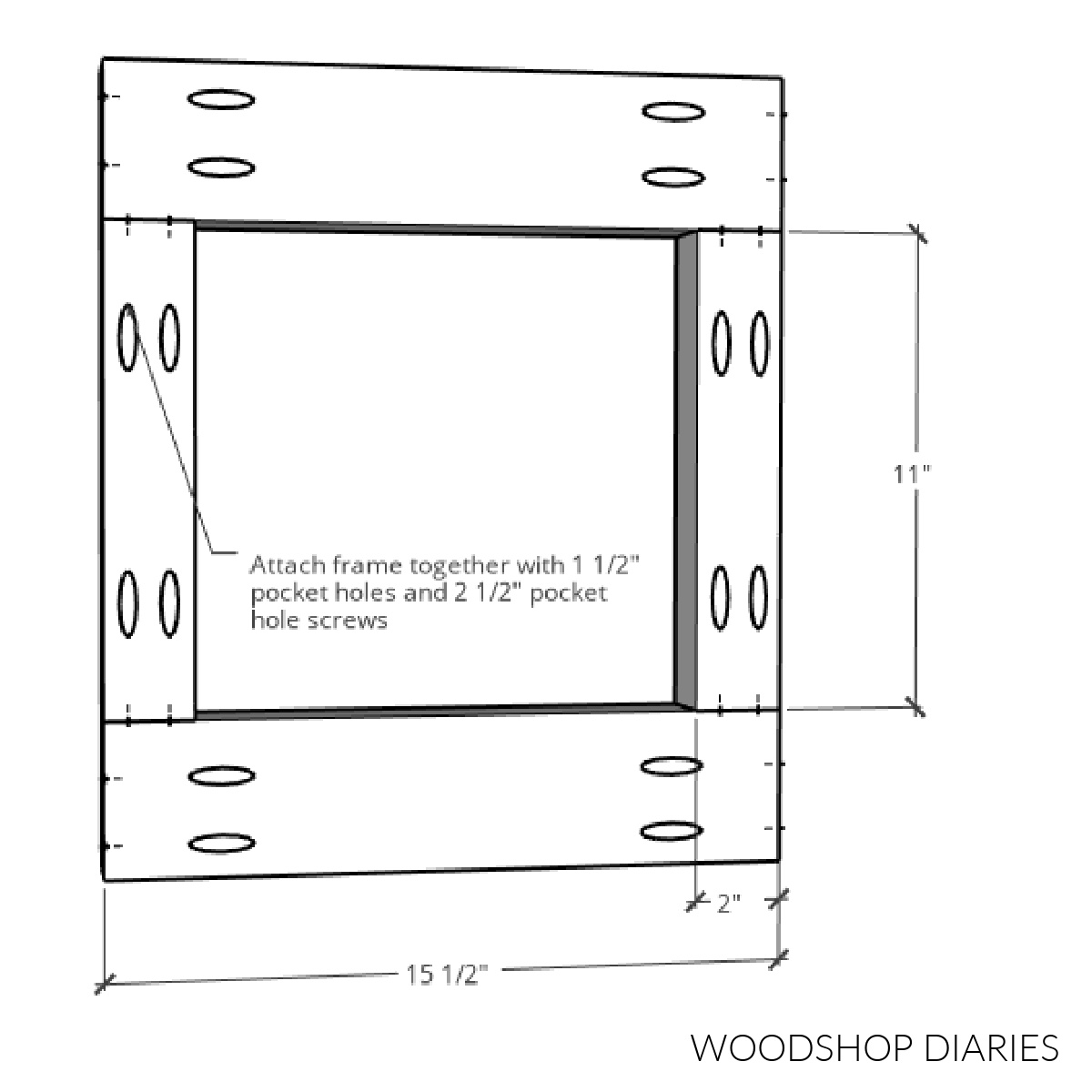 Assembly diagram of side frame of tree skirt box
