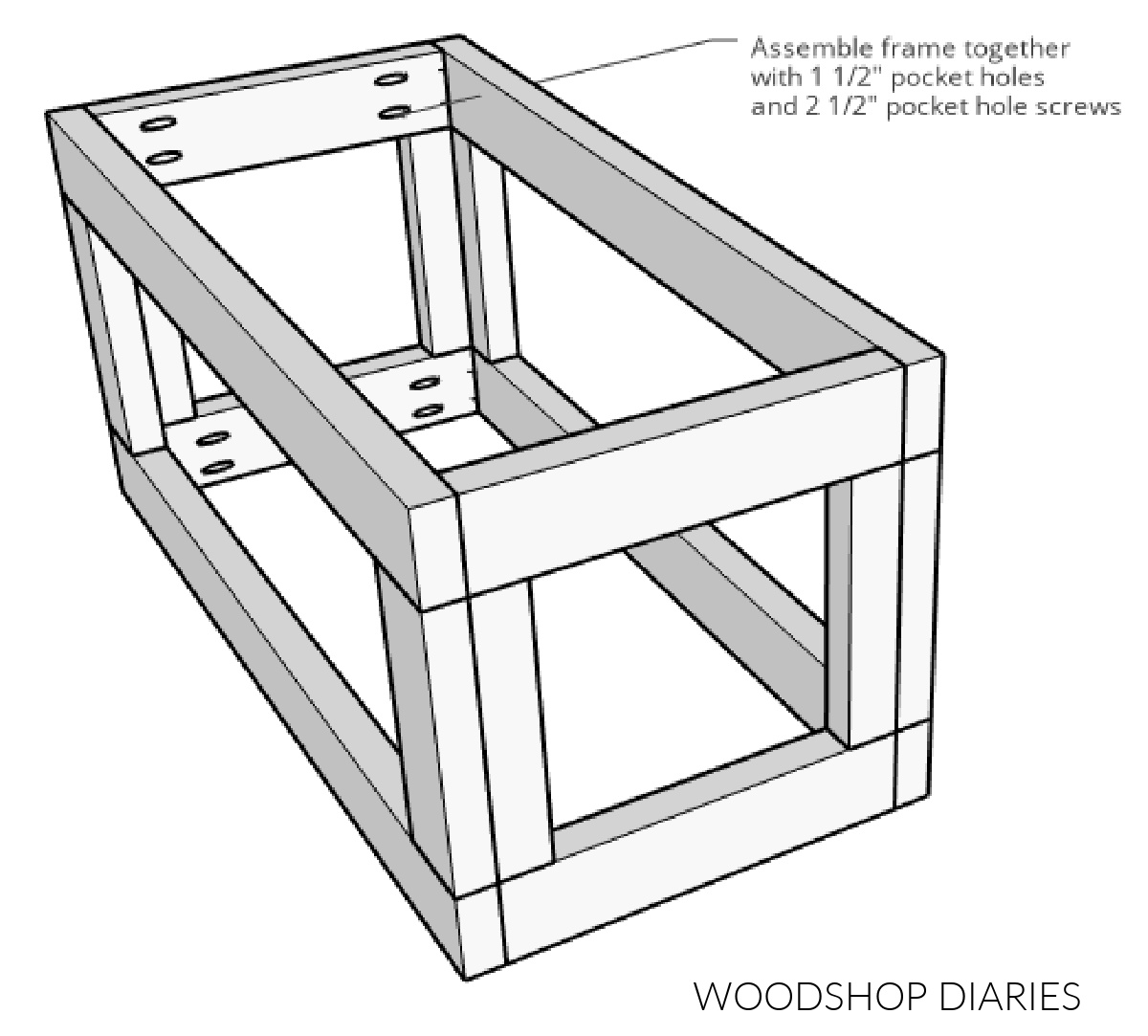 Main Christmas tree skirt box frame assembly diagram made from 2x4s