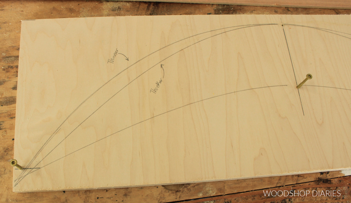 Plywood with different size and shape curves drawn from bent wood