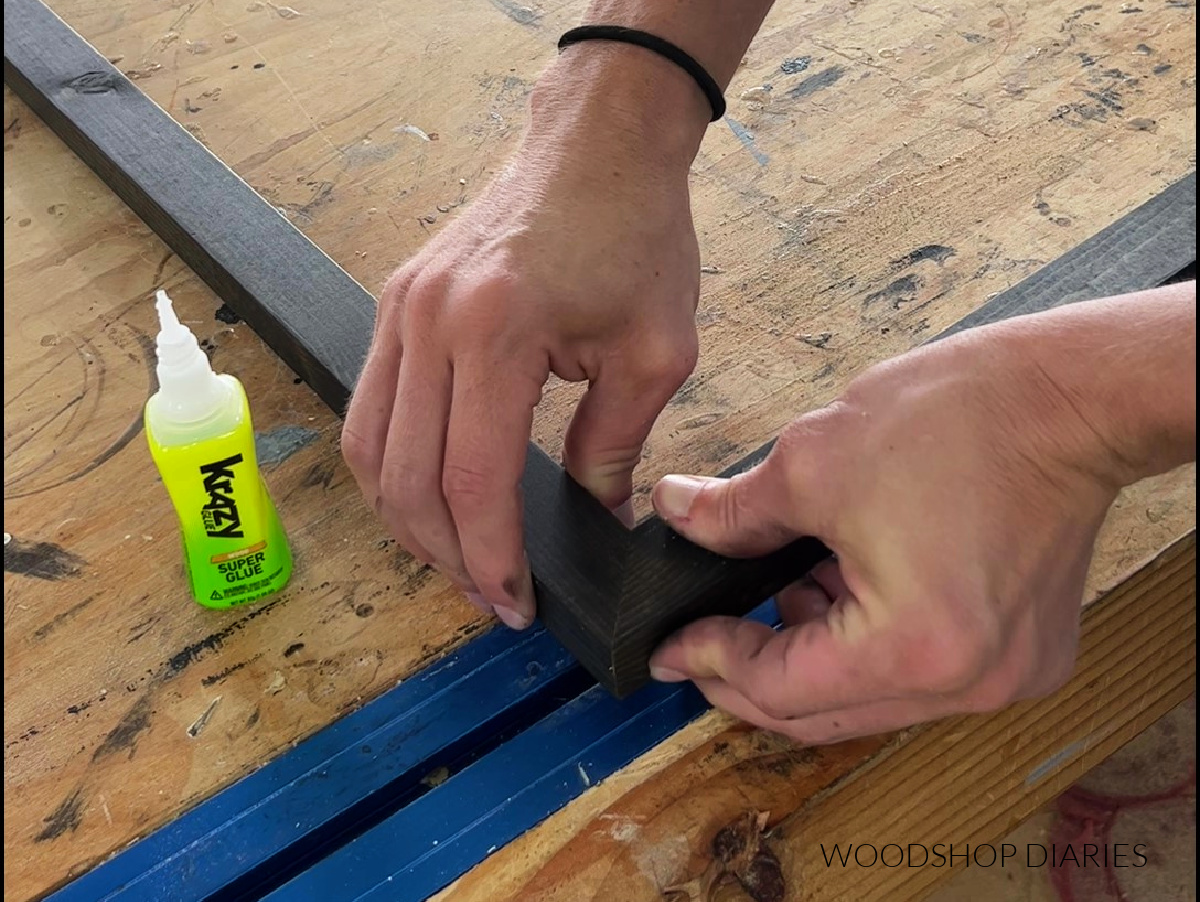 Using Krazy Glue wood glue to glue up mitered corners on Custom picture frame