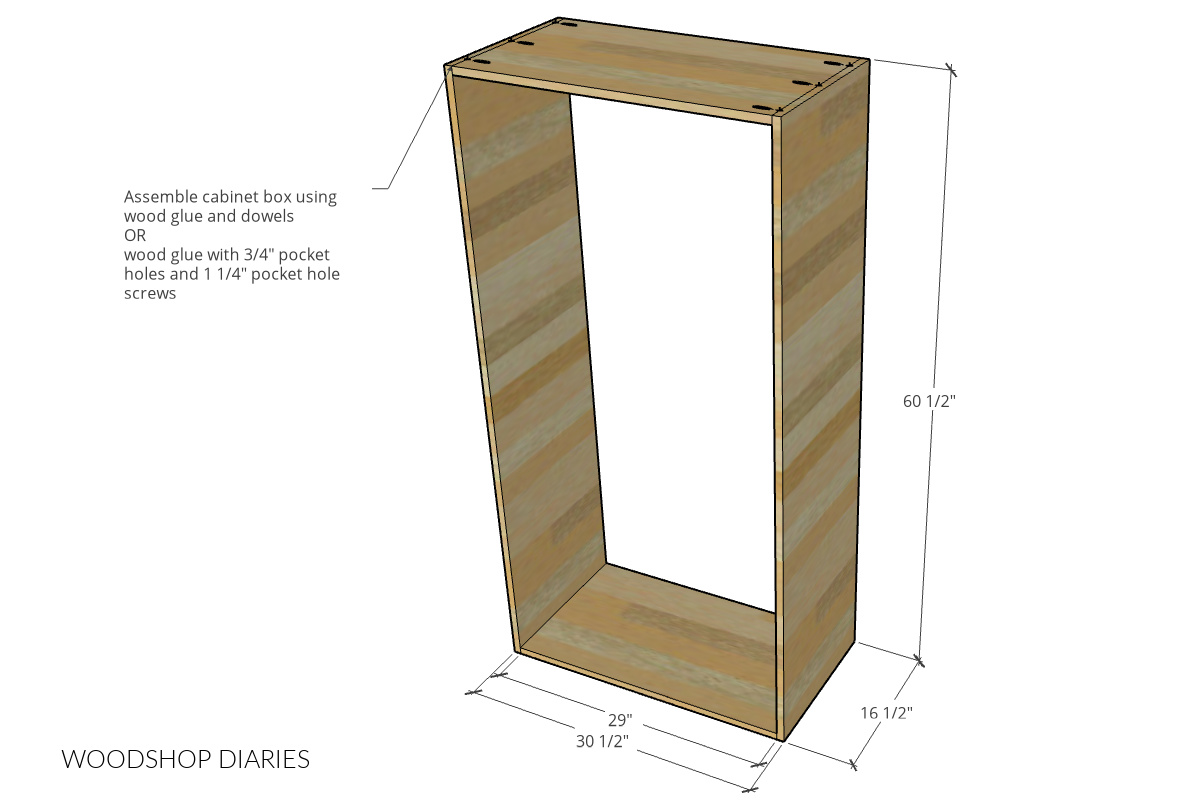 Diagram showing main display cabinet box assembly with dimensions