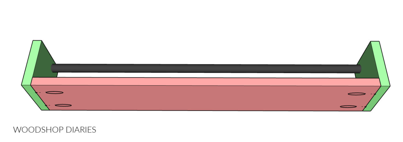 Diagram showing how the back of wall shelf is assembled between the sides