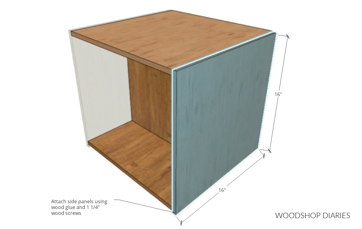 Diagram showing dimensions of side panels of battery charging station bottom box