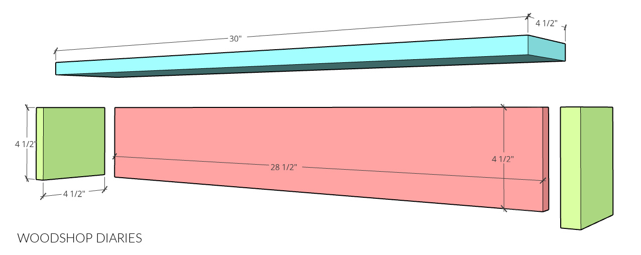 Exploded cut diagram for scrap wood wall shelf