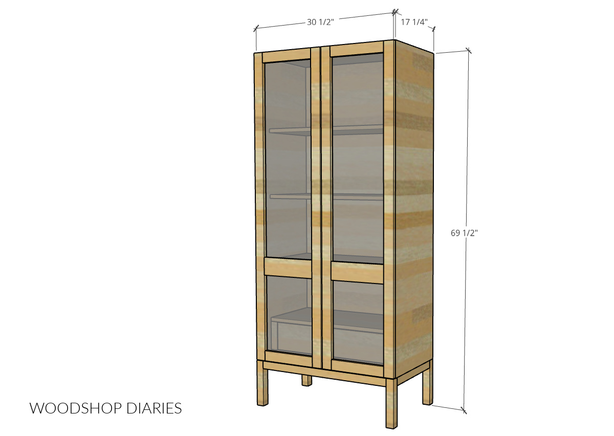 DIY Display cabinet with drawer overall dimension diagram
