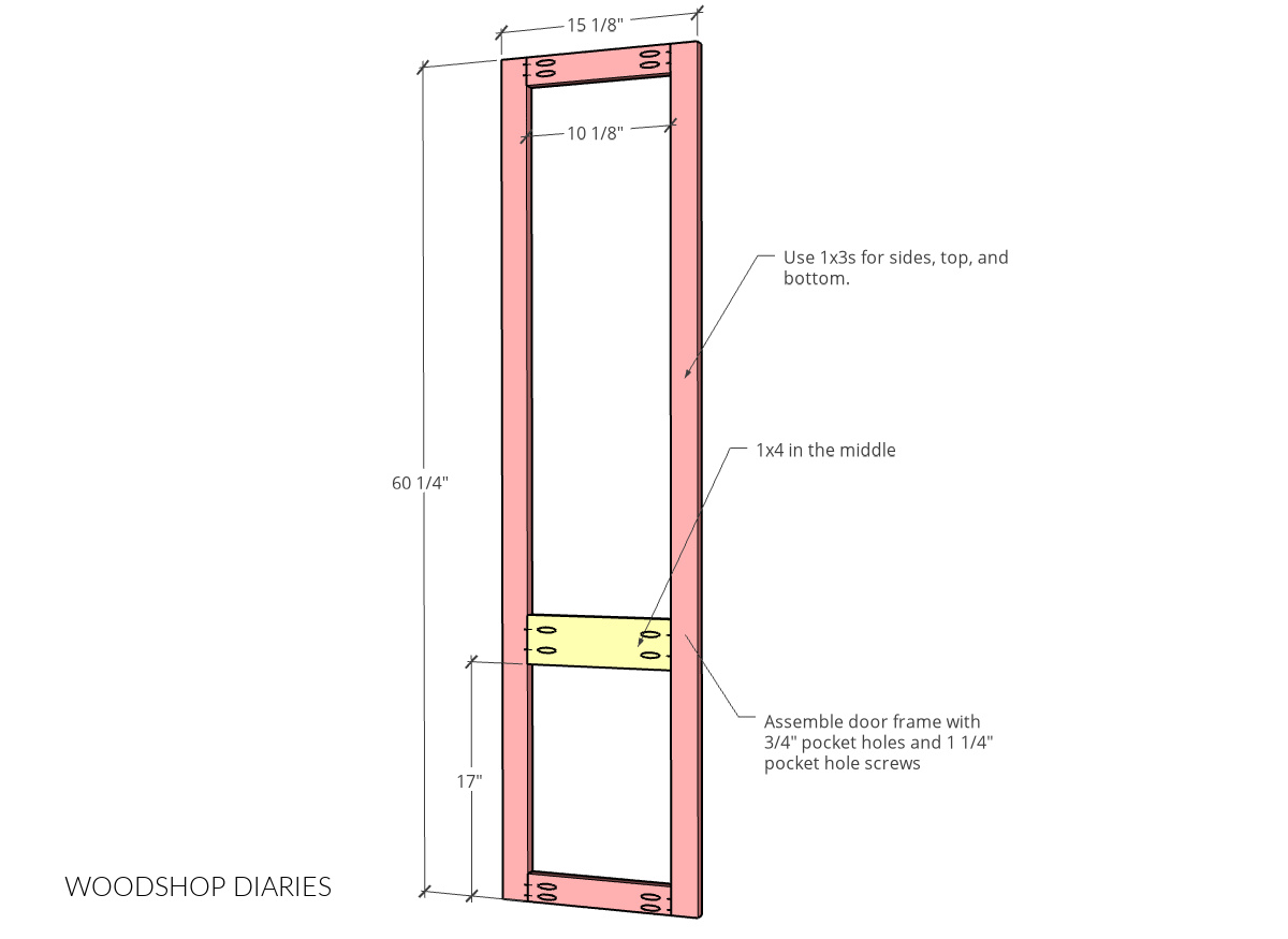 Door frame assembly diagram with dimensions