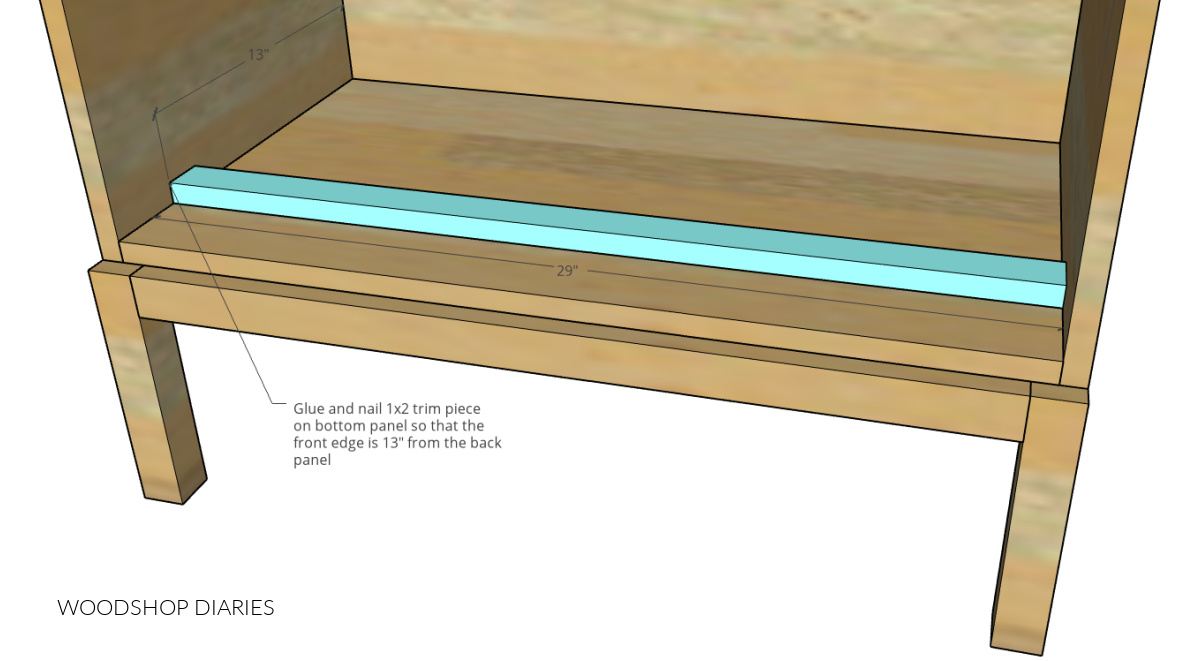 Diagram of display cabinet bottom drawer trim installation