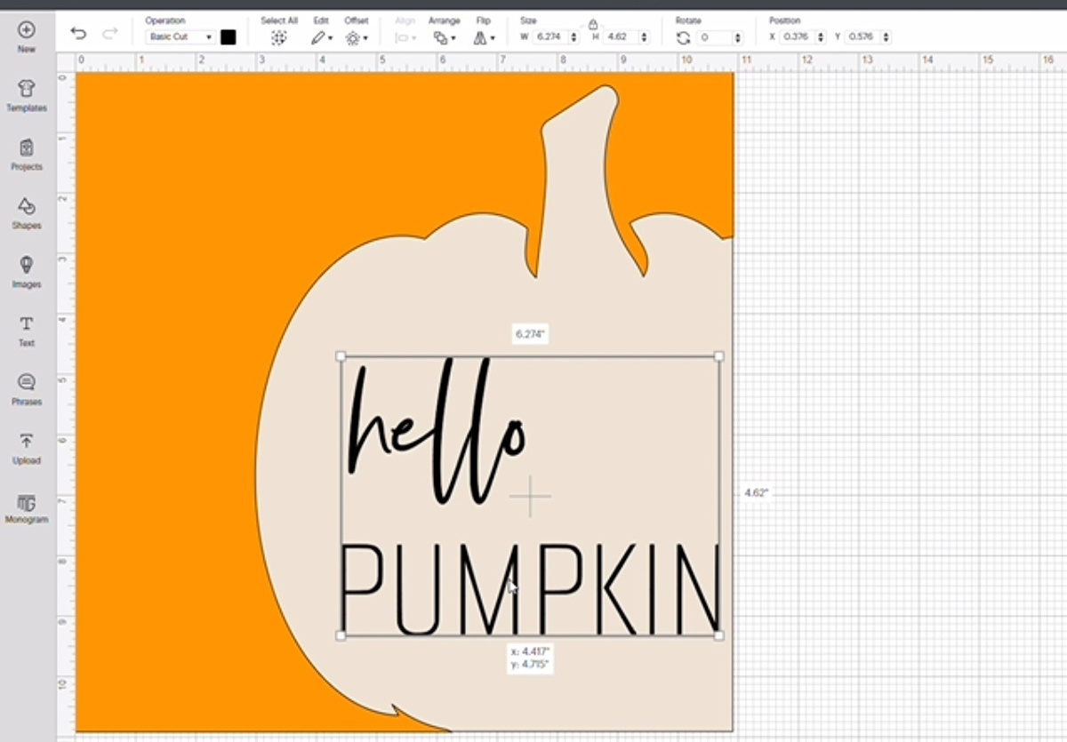 Cricut Design Space project image for DIY wooden hello pumpkin art