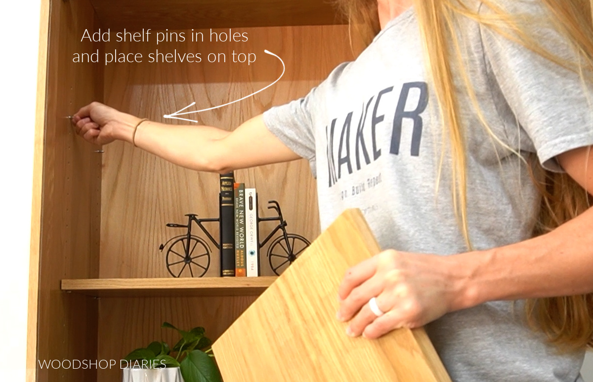 Installing shelf pins into cabinet to add adjustable shelves