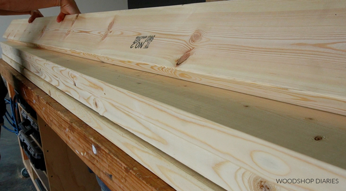 Close up of 2x6 lumber for coffee table top