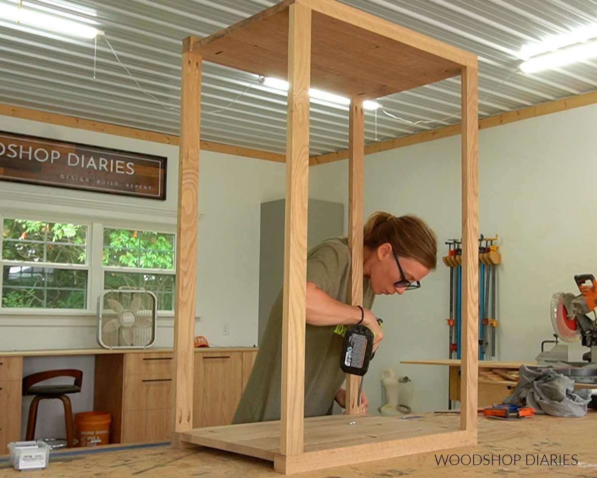 Shara Woodshop Diaries assembling simple 3 drawer dresser frame on workbench