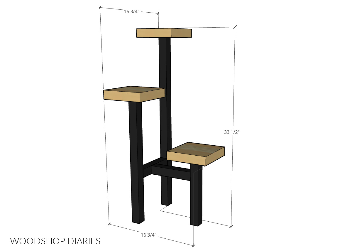 3 tier Plant stand overall dimensional diagram 