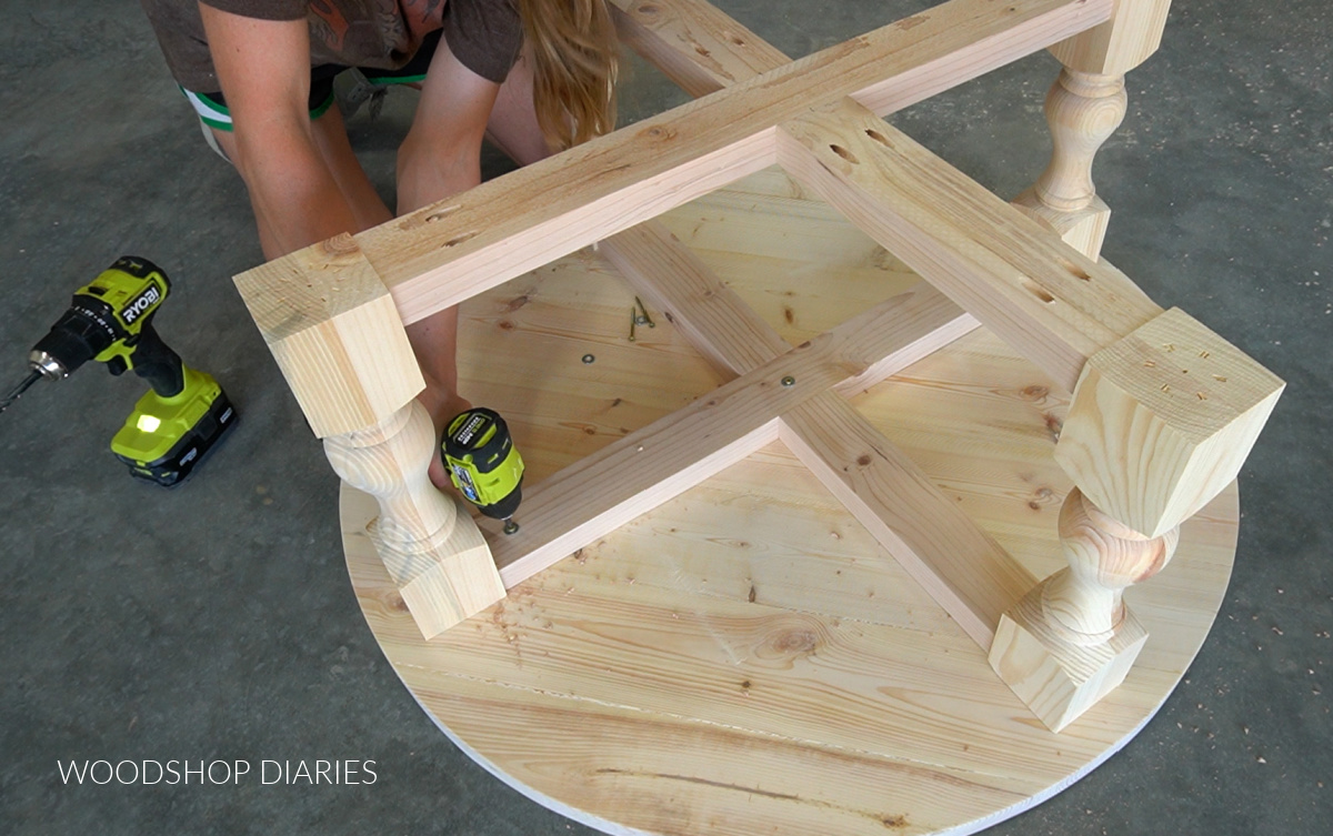 driving screw to attach coffee table base to top