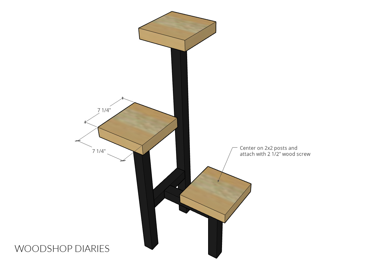 Diagram showing how to attach tops to tiered plant stand posts