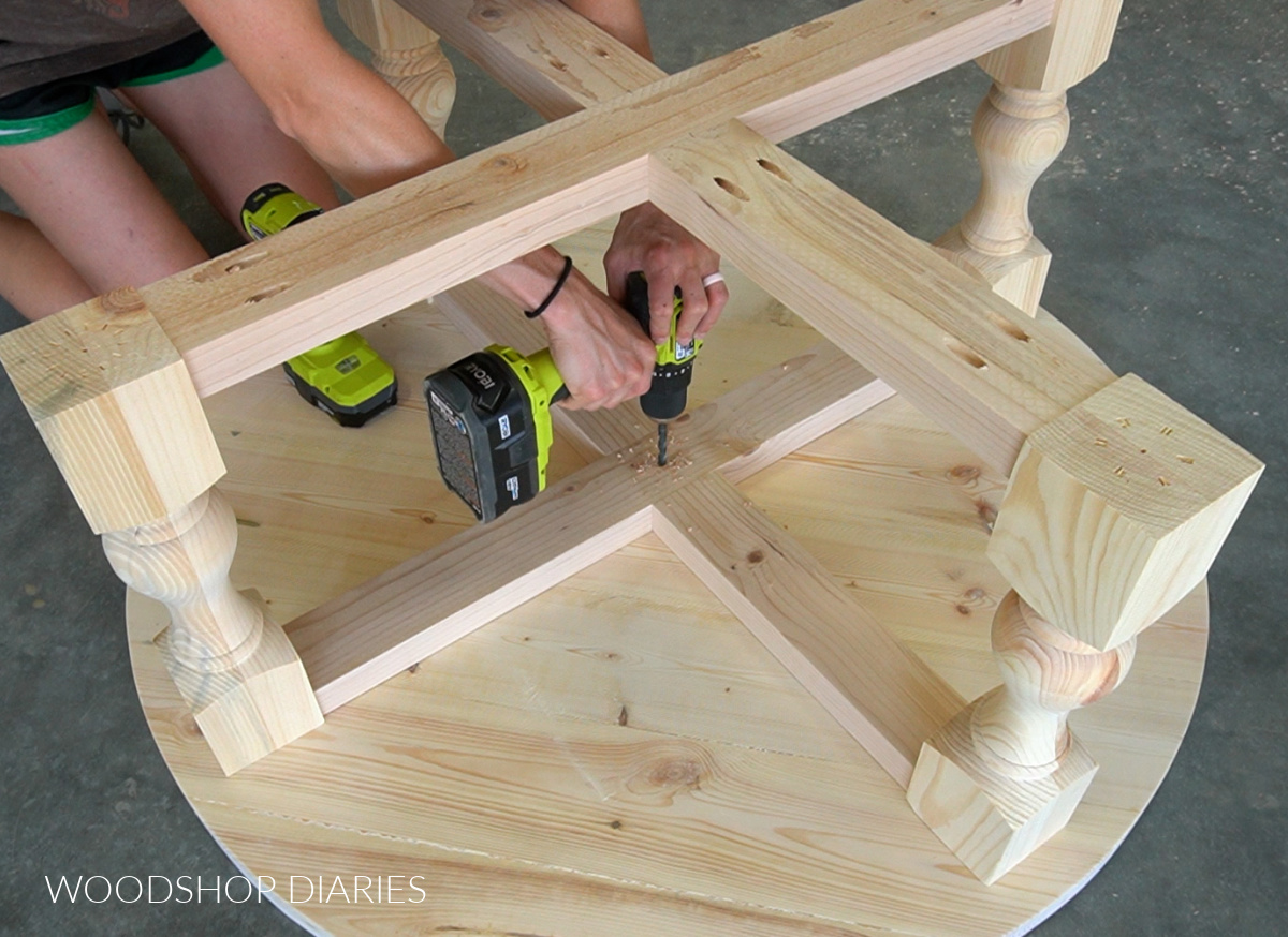 Drilling hole to attach coffee table base to top