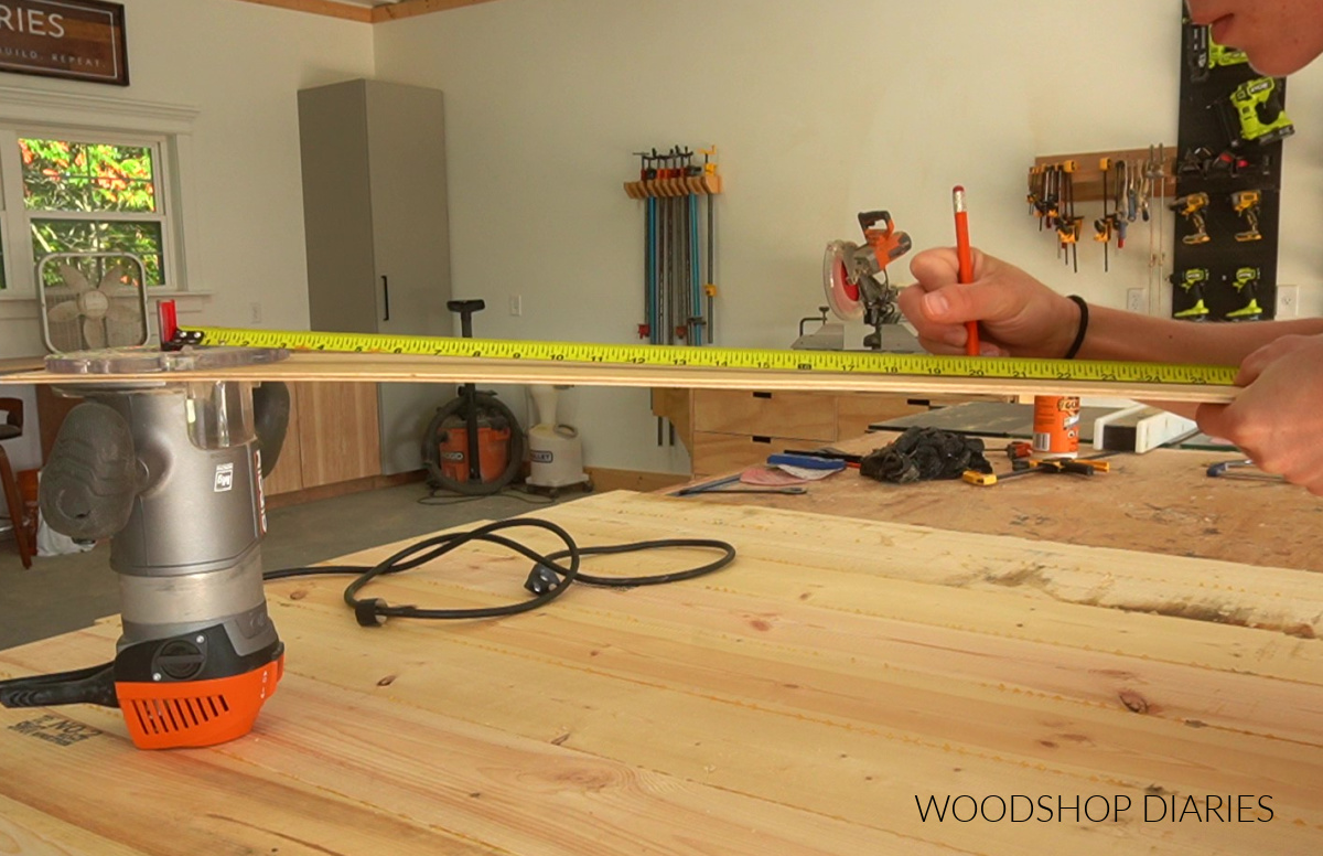 Shara Woodshop Diaries measuring pivot point on circle jig for router