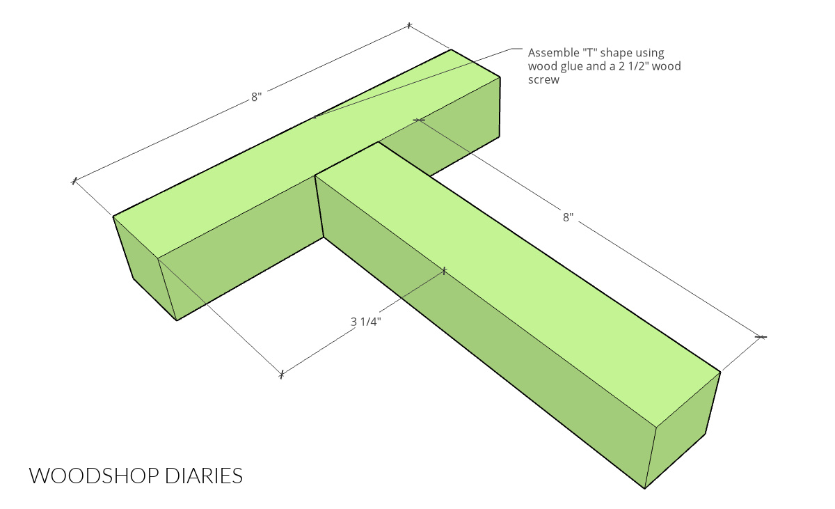 Assembly diagram of T shaped brace to build plant stand