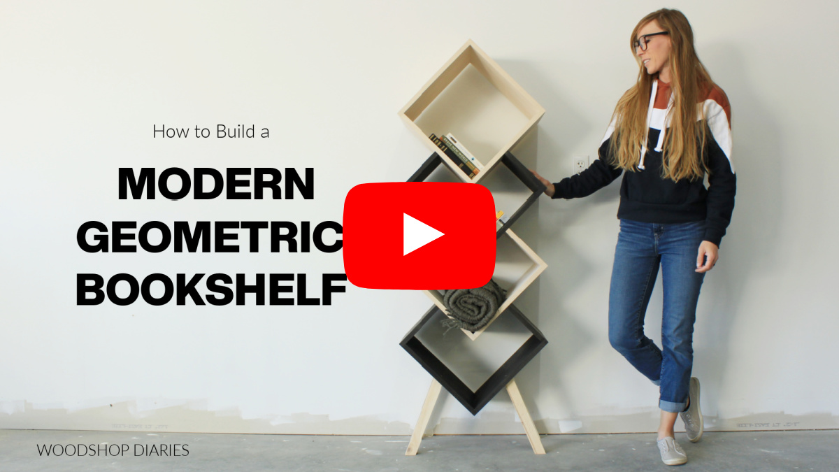 YouTube thumbnail image showing modern geometric bookshelf 