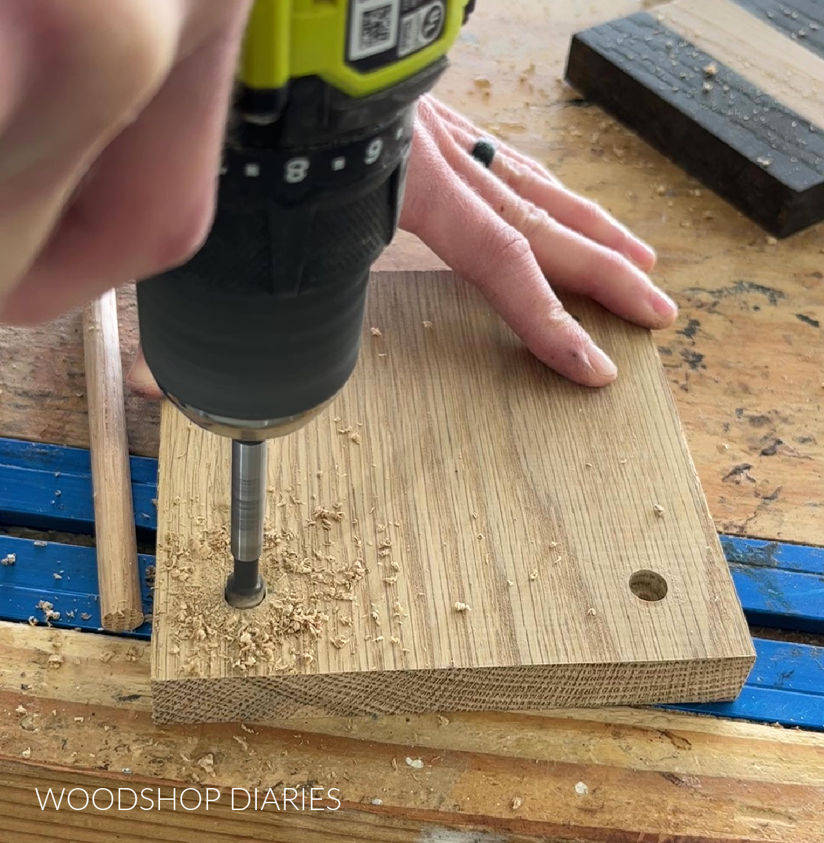 Drilling dowel holes with forstener bit