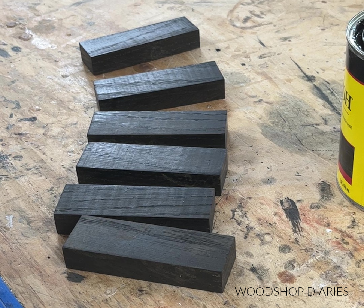 6 oak blocks stained black 