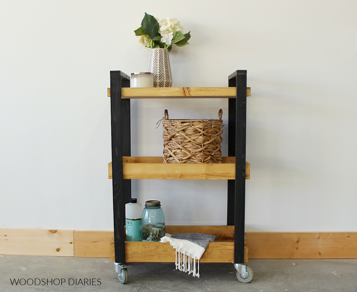 Three tiered storage cart with wheels