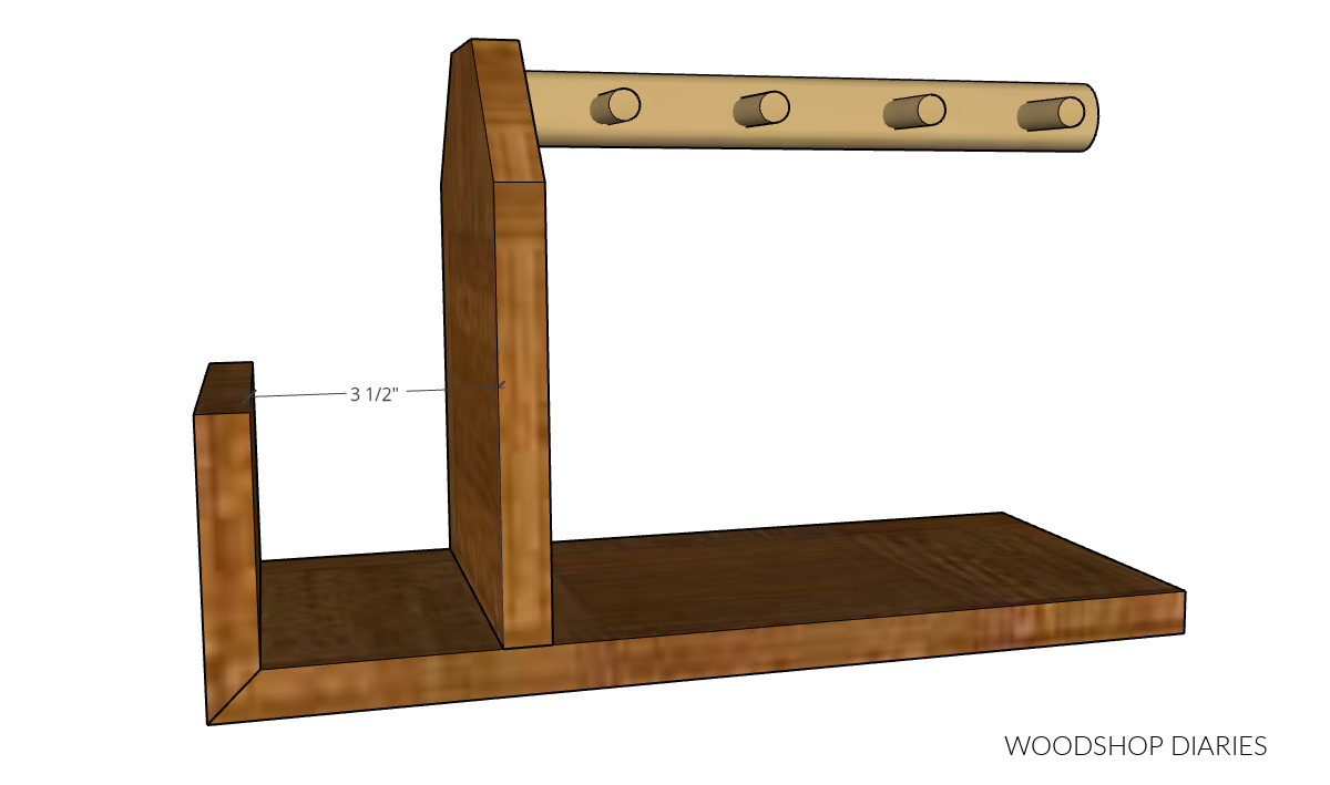 Dimensional diagram showing spacing between edge of catch all tray and key holder panel