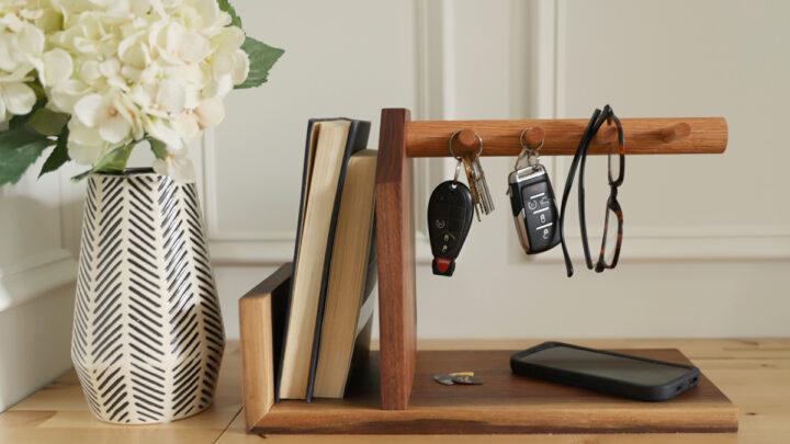 Side Table Organizer, Wallet Phone Holder, Walnut Phone Stand