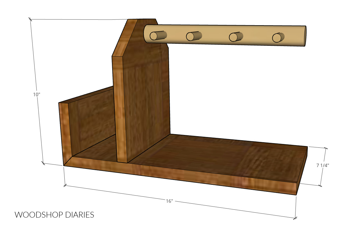 Overall dimensional diagram showing overall size of key holder catch all tray