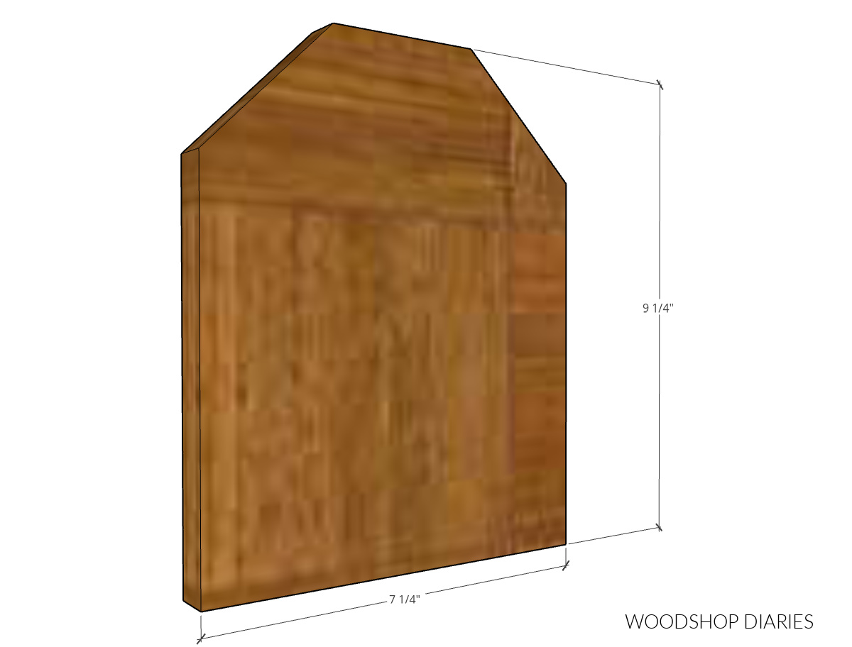 dimensional diagram of key holder bookend panel with dog eared top corners