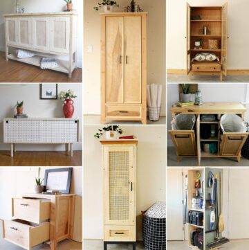 image collage of eight diy storage cabinets