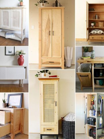 image collage of eight diy storage cabinets