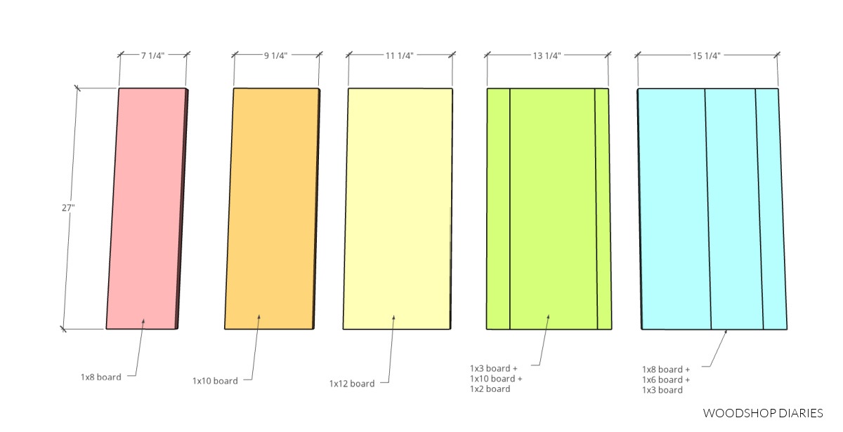 Shelf size diagram showing overall dimensions for each tier