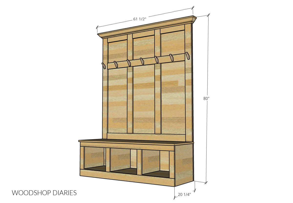 Overall dimensional diagram if DIY hall tree bench 