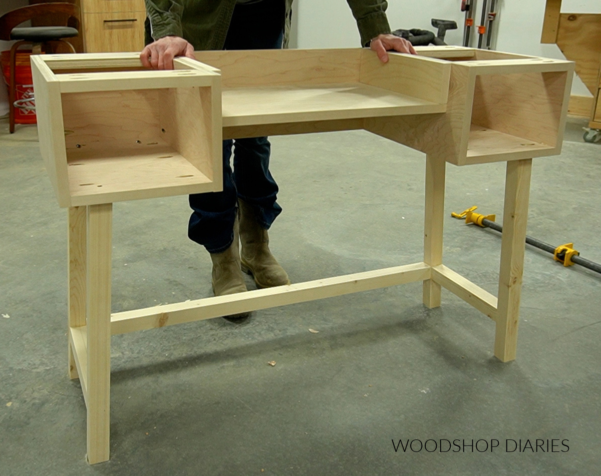 Modern base attached to vanity desk top