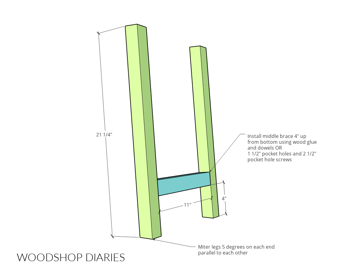 Dimensional diagram showing how to assembly the makeup vanity desk base sides