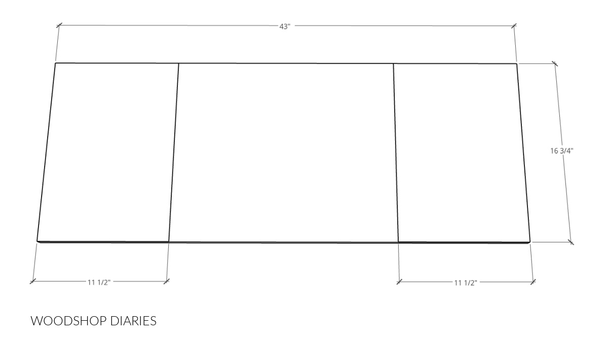 Diagram showing where to cut top panel for flip top desk