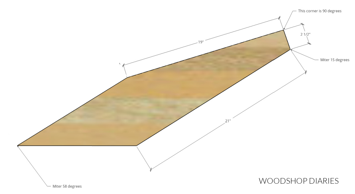 dimensional diagram of back leg of Adirondack chair showing length of each edge
