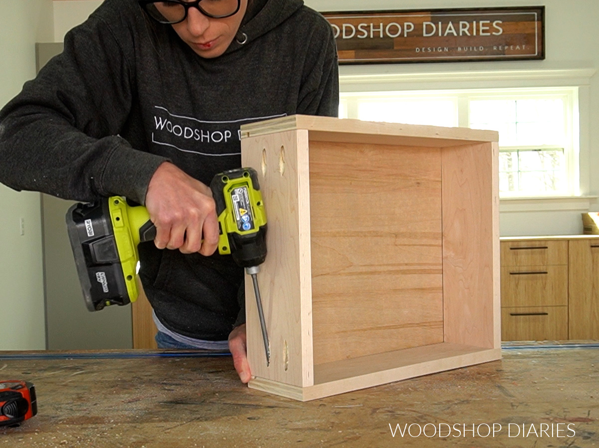 Shara Woodshop Diaries assembling drawer box with bottom panel installed