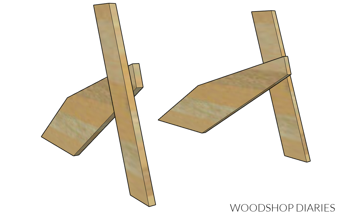 diagram showing mirrored legs of Adirondack chair so that back legs are in center