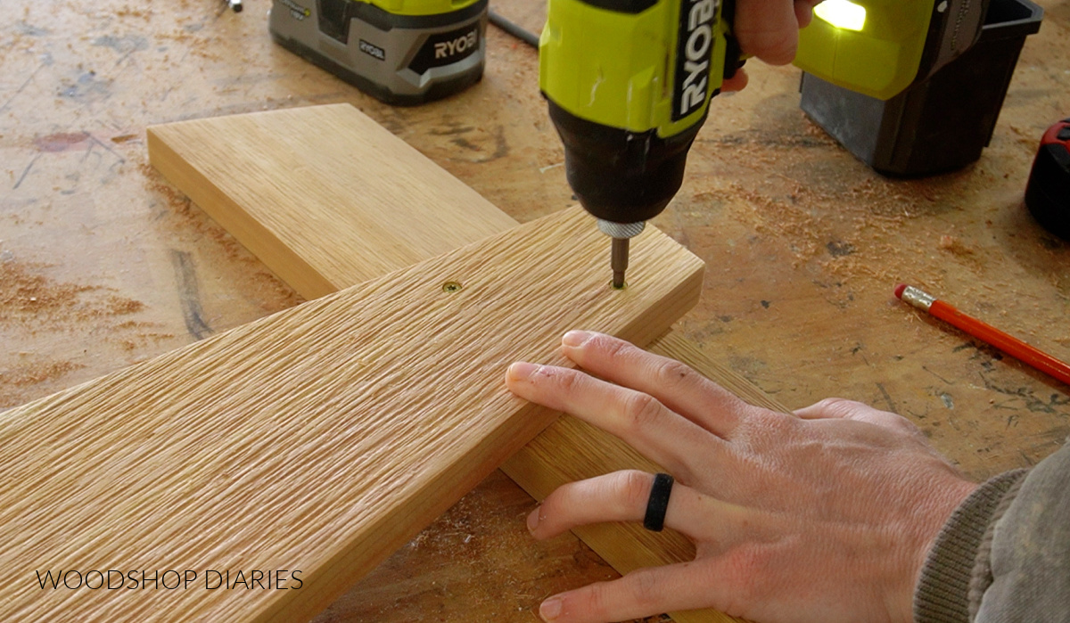 driving screw through cedar boards for leg assemblies