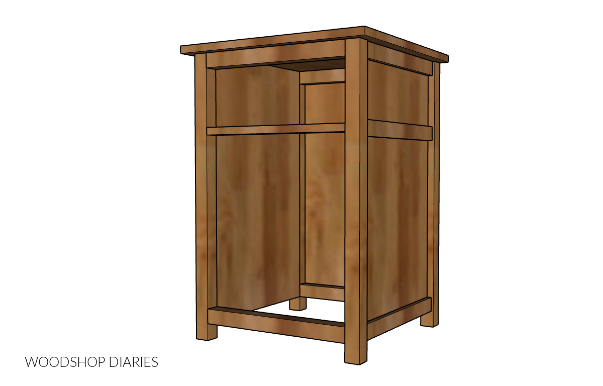 Computer drawn diagram of simple cabinet with drawer divider